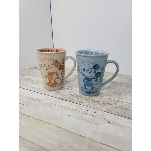 The Disney Store Mugs Mickey and Minnie Sweet Smart Matching‎ Mugs Orange Blue - Picture 6 of 10